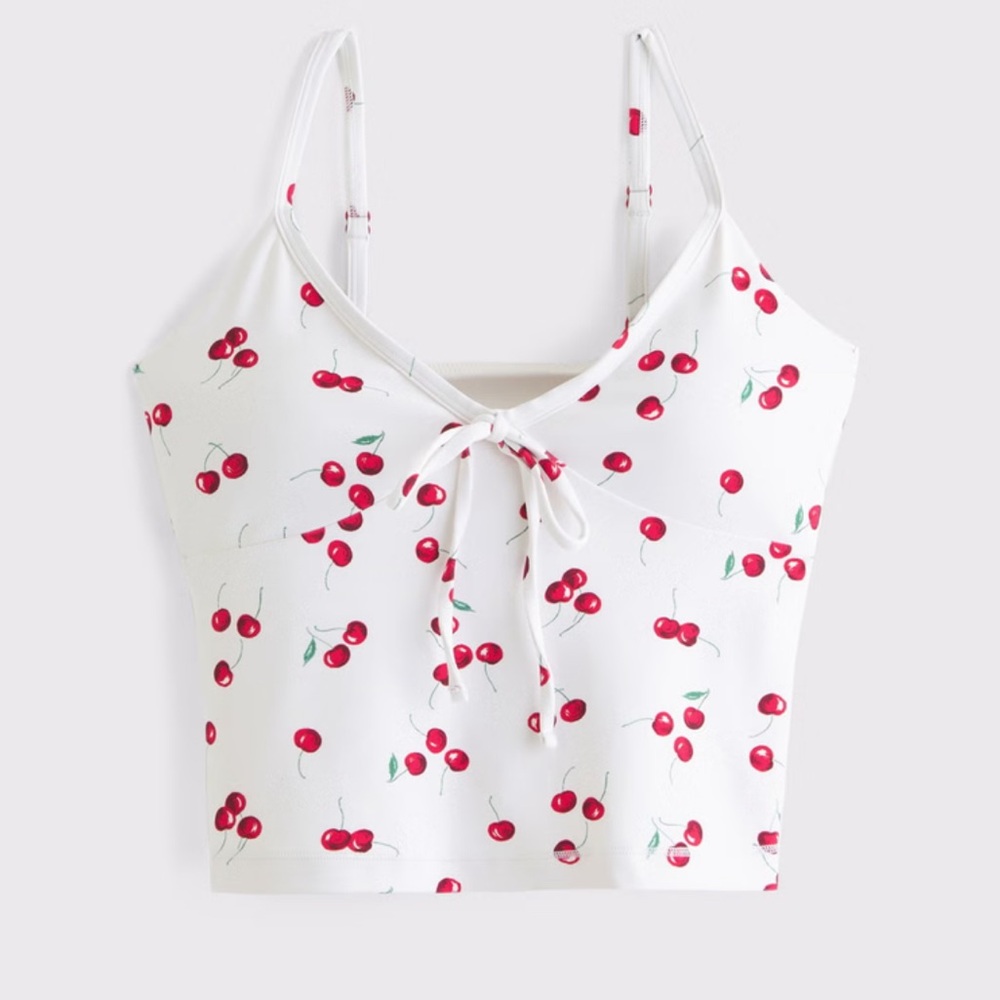 NWT Abercrombie & Fitch YPB Tie V-Neck Tank Cherry Print